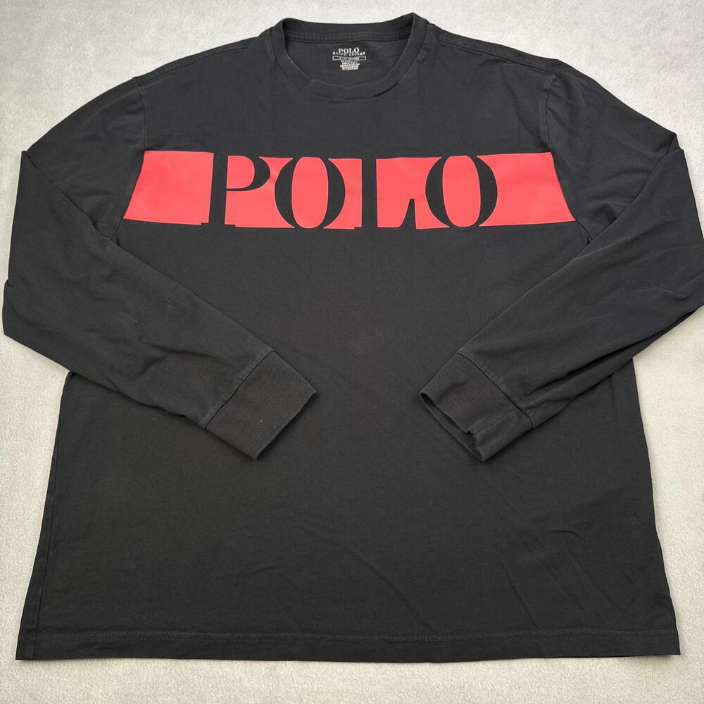 Polo Ralph Lauren Shirt Mens Large Black Long Sleeve Red POLO Logo Graphic Tee